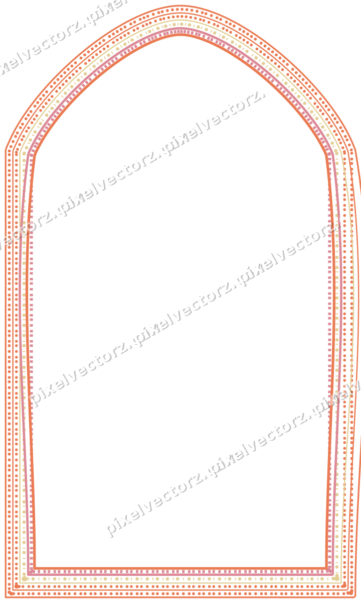 Decorative line art frame in red and orange with label plaque
