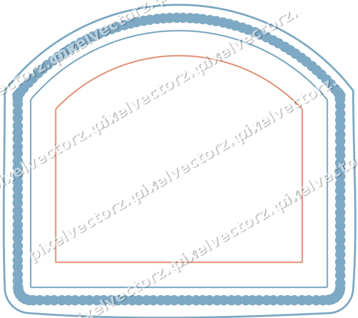 Decorative line art frame in orange and cyan with label plaque