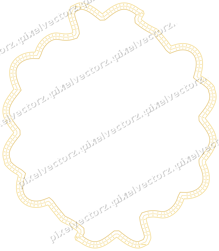 Decorative line art frame in amber and blue with label plaque