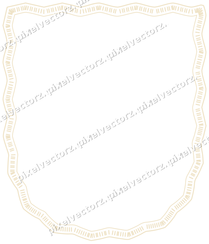 Decorative line art frame in dark pink and amber with shield