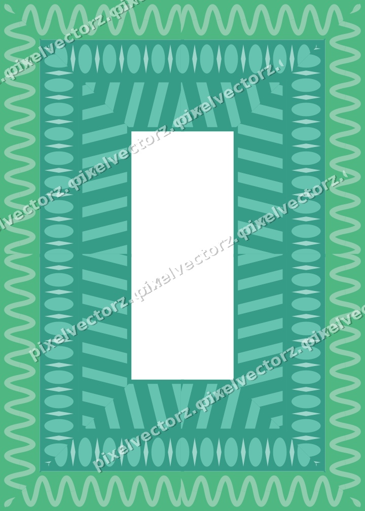 Decorative picture frame border in green and teal with wave band