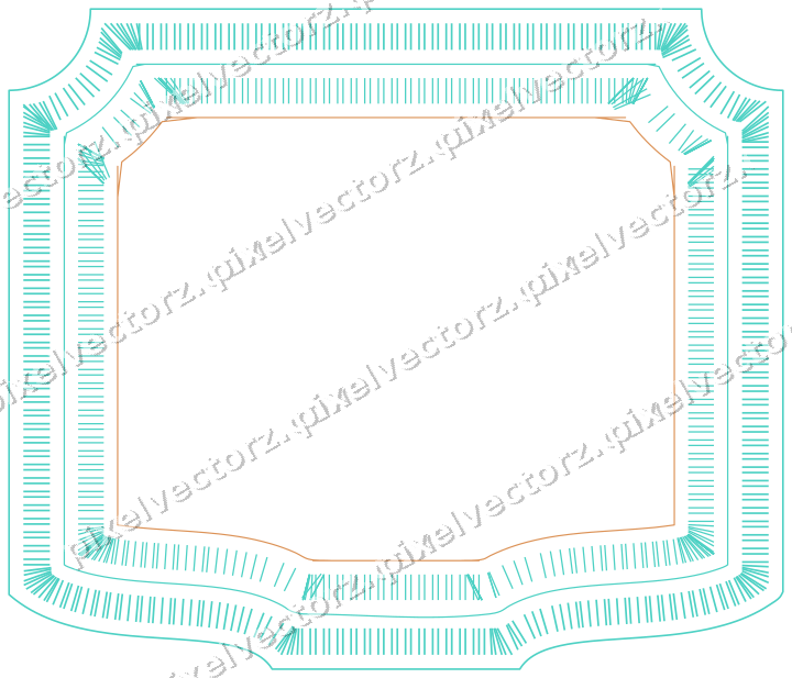 Decorative line art frame in orange and teal with label plaque