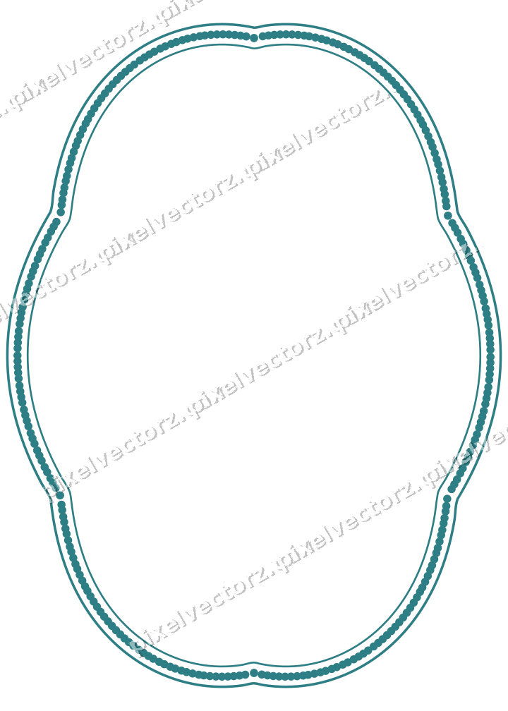 Decorative line art frame in dark teal and orange with oval