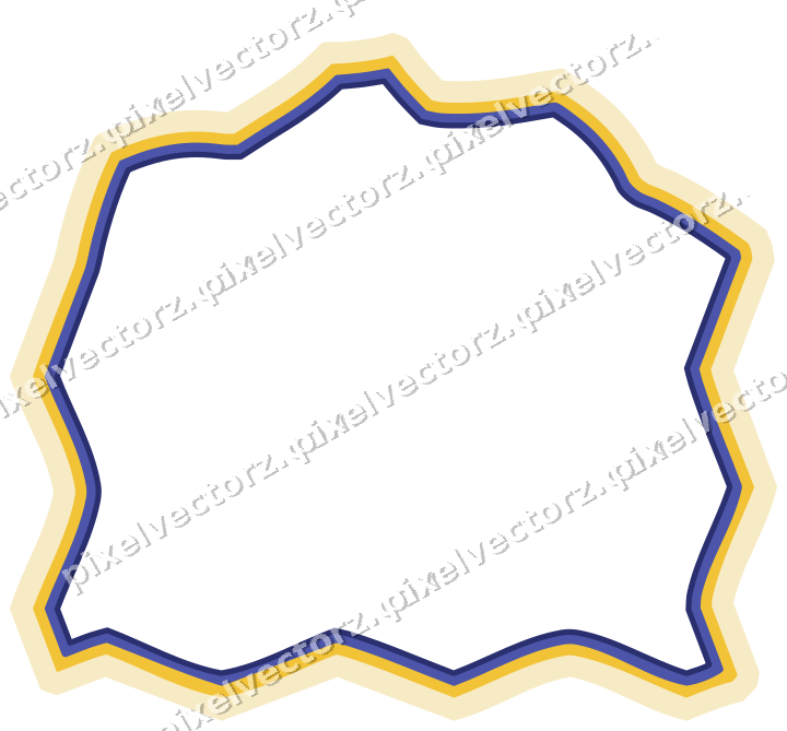 Decorative line art frame in dark blue and amber with label plaque