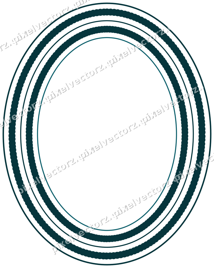 Decorative line art frame in amber and dark teal with oval