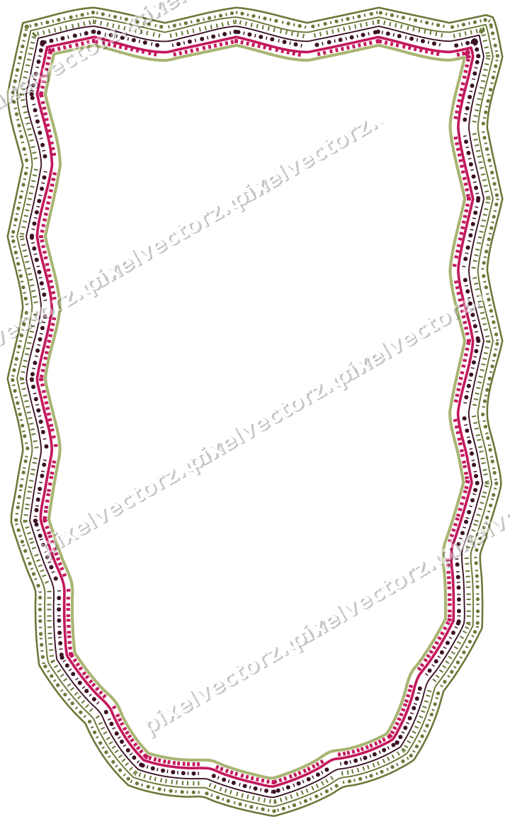 Decorative line art frame in lime and pink with shield and zigzag edge