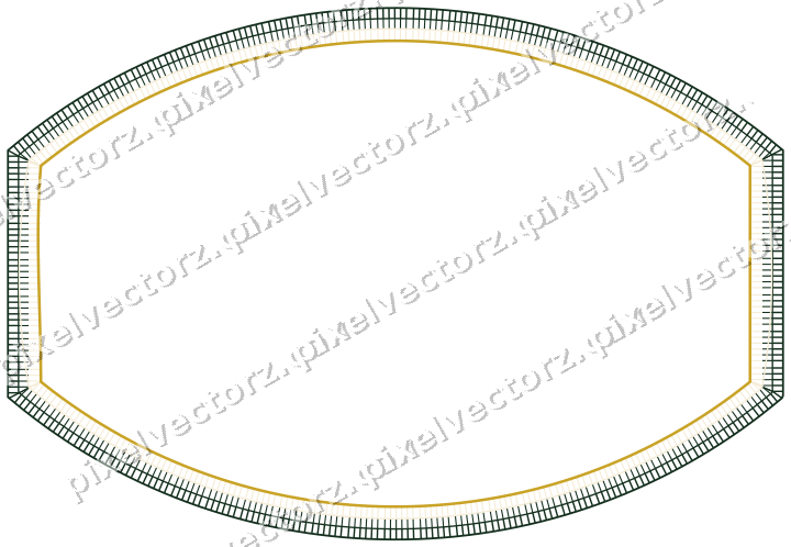 Decorative line art frame in dark green and amber with label plaque