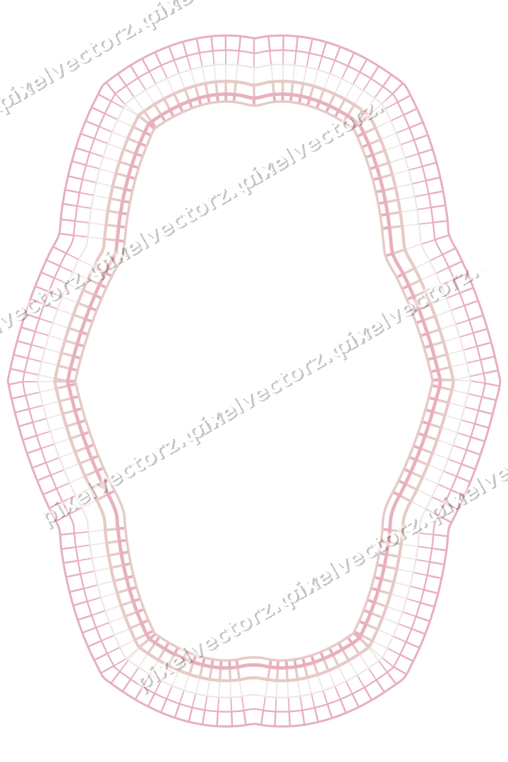 Decorative line art frame in pale pink and pale red with oval