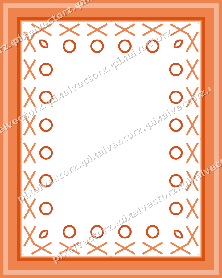 Decorative picture frame border in orange and teal with cross band