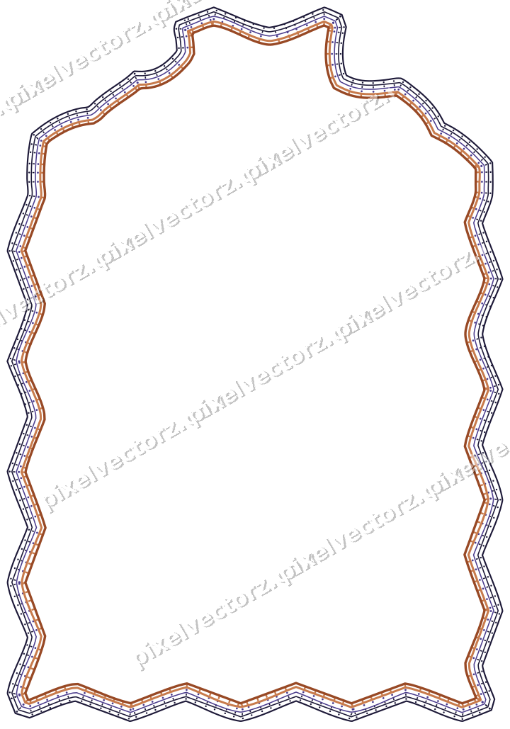 Decorative line art frame in orange and blue with label plaque