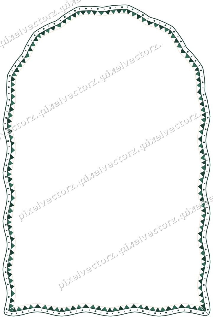 Decorative line art frame in dark green and red with label plaque
