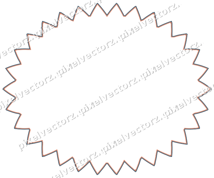 Decorative line art frame in orange and cyan with oval and zigzag edge