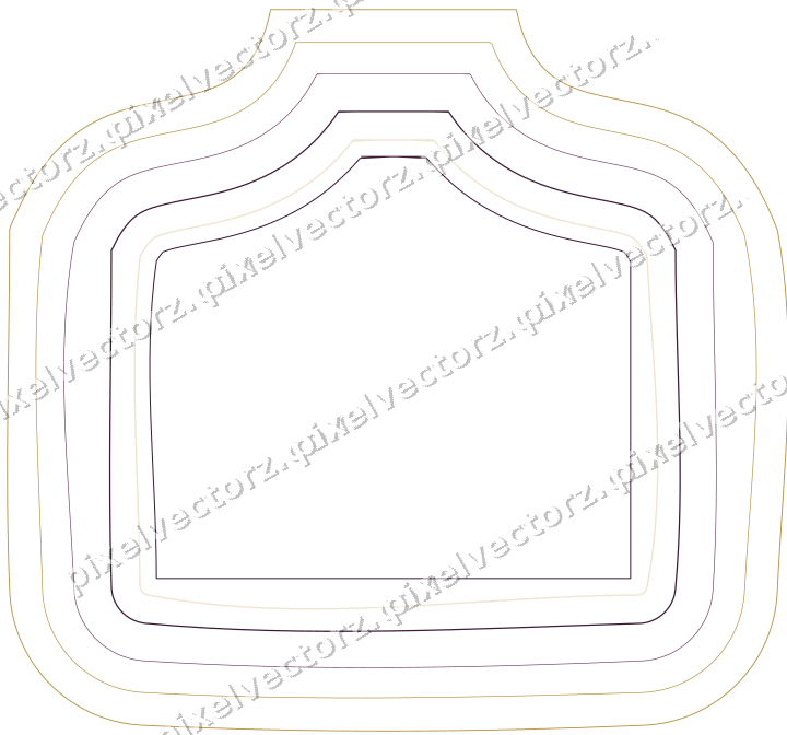 Decorative line art frame in dark magenta and amber with label plaque