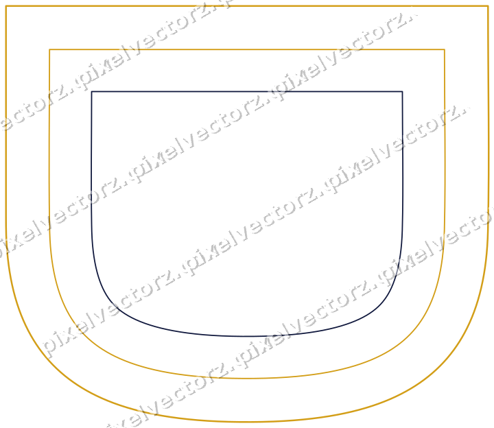 Decorative line art frame in amber and blue with shield