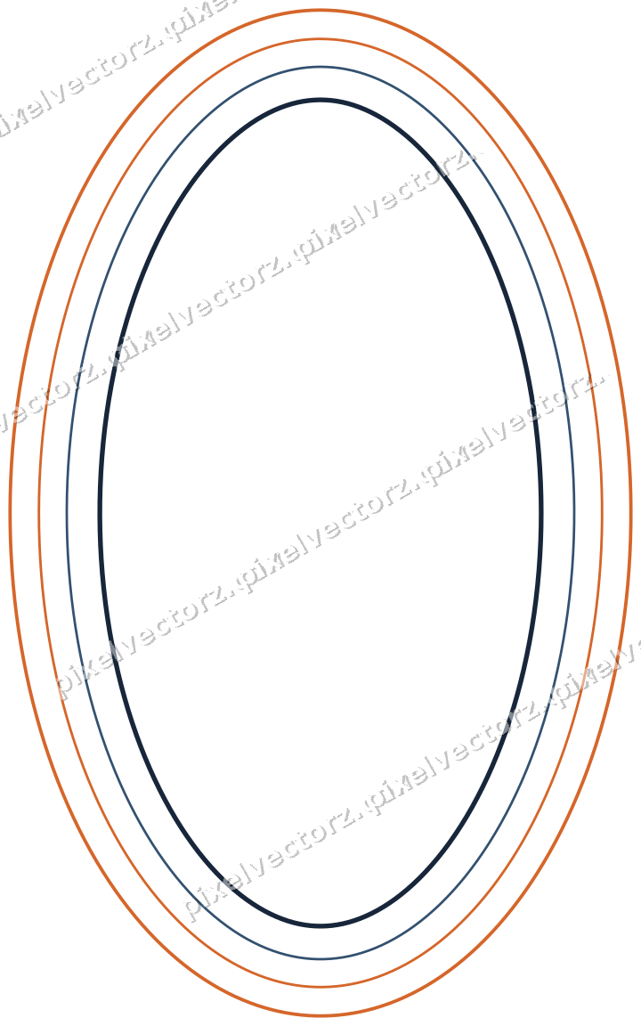 Decorative line art frame in dark blue and orange with oval