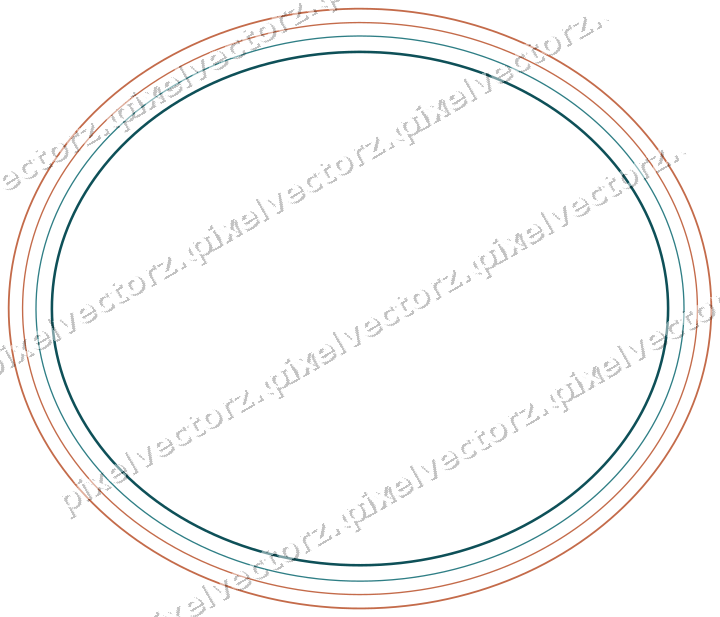Decorative line art frame in dark teal and orange with oval
