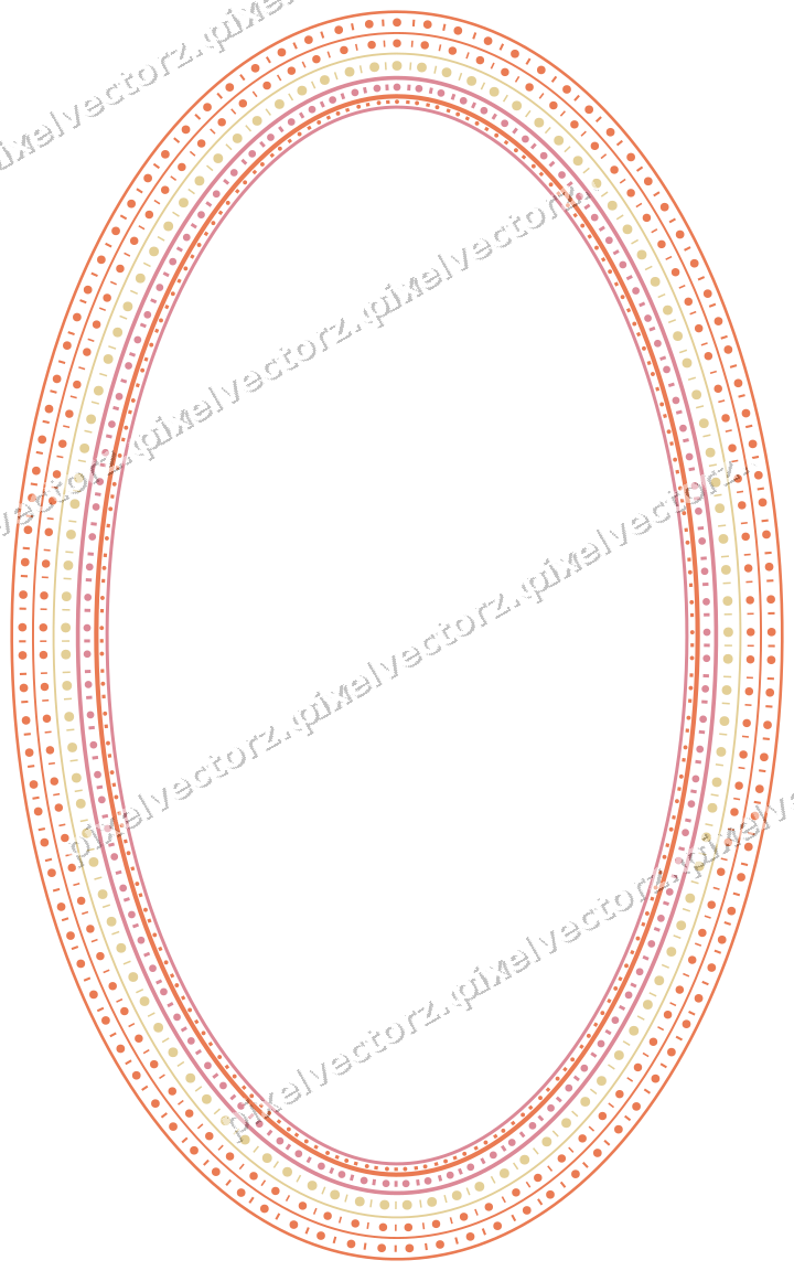Decorative line art frame in red and orange with oval and beaded line