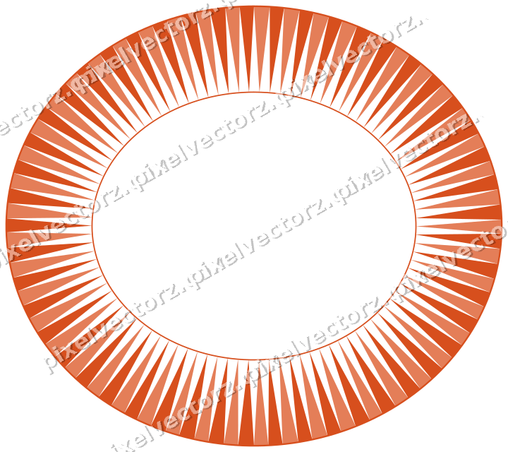 Decorative line art frame in orange and teal with oval and dentil
