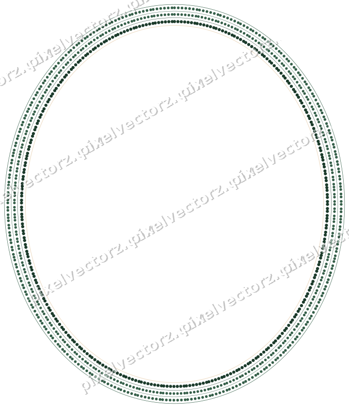 Decorative line art frame in dark green and orange with oval