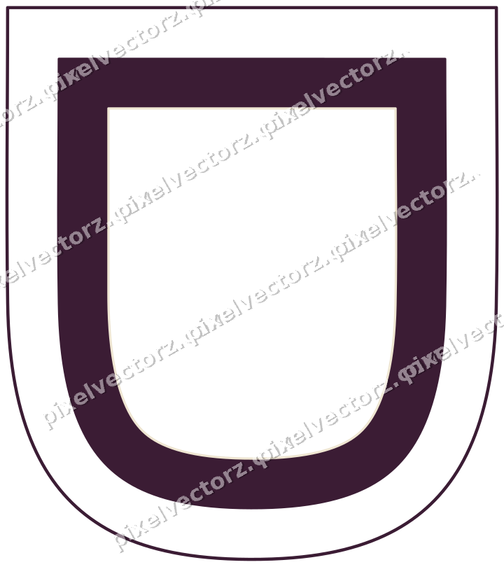 Decorative line art frame in dark magenta and amber with shield
