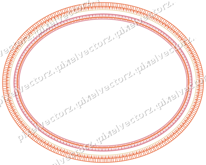 Decorative line art frame in red and orange with oval and hatching