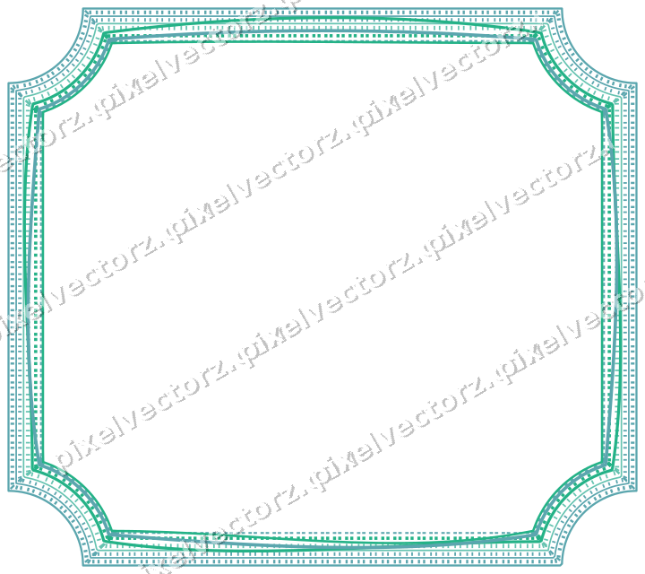 Decorative line art frame in green and teal with label plaque