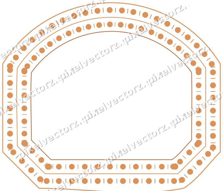 Decorative line art frame in orange and teal with label plaque