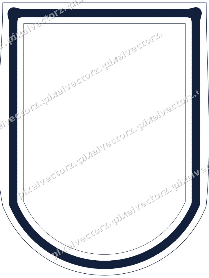 Decorative line art frame in dark blue and white with label plaque