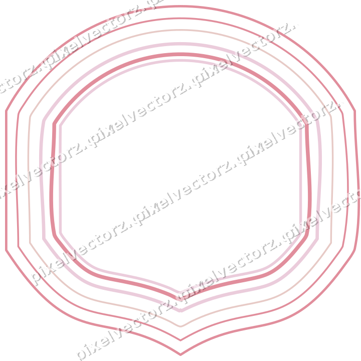 Decorative line art frame in pale pink and pale red with label plaque