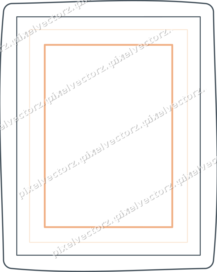 Decorative line art frame in blue and orange with label plaque