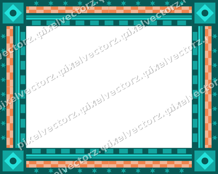 Decorative picture frame border in orange and teal with star band
