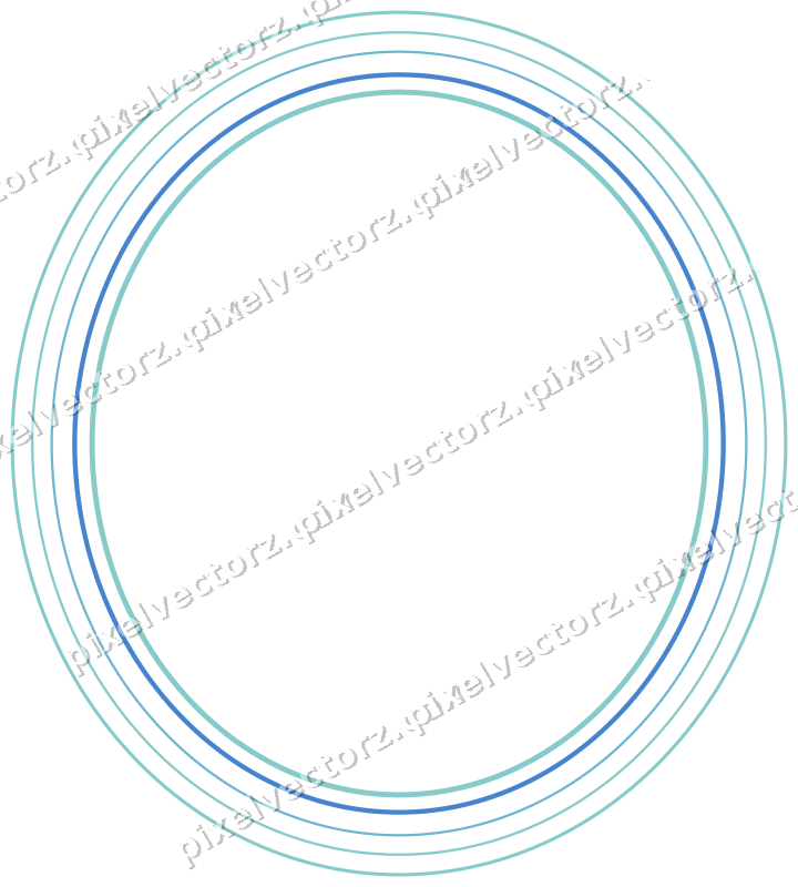 Decorative line art frame in blue and cyan with oval