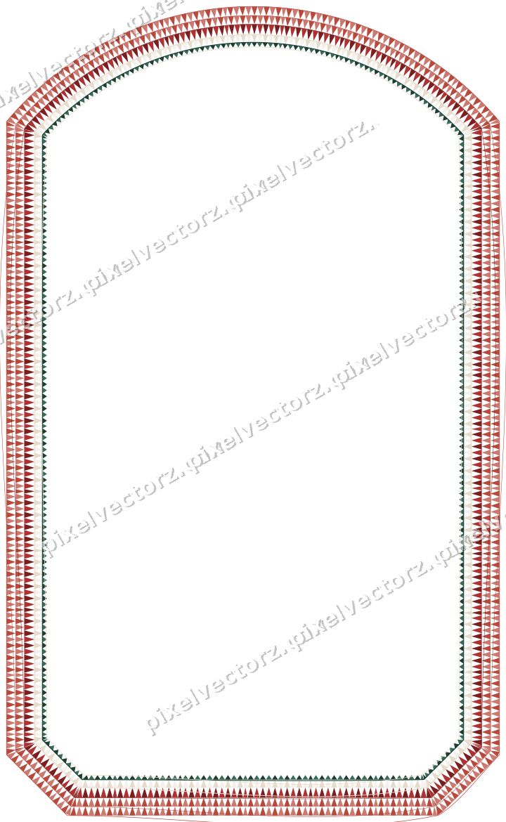 Decorative line art frame in dark red and dark green with label plaque