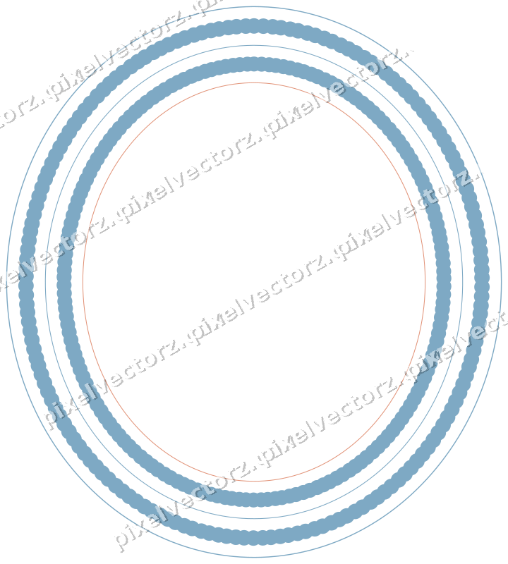 Decorative line art frame in orange and cyan with oval and beaded line