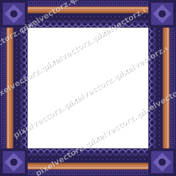 Decorative picture frame border in orange and blue with greek key