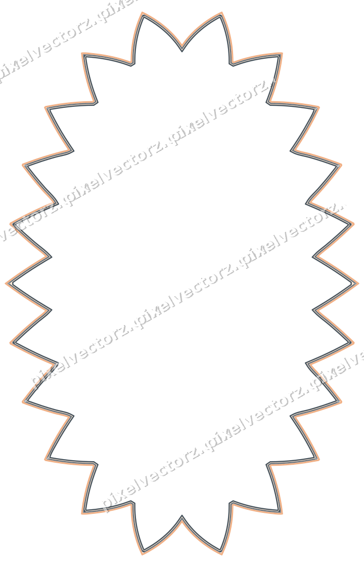 Decorative line art frame in blue and orange with oval and zigzag edge