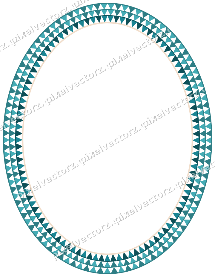 Decorative line art frame in dark teal and orange with oval and dentil