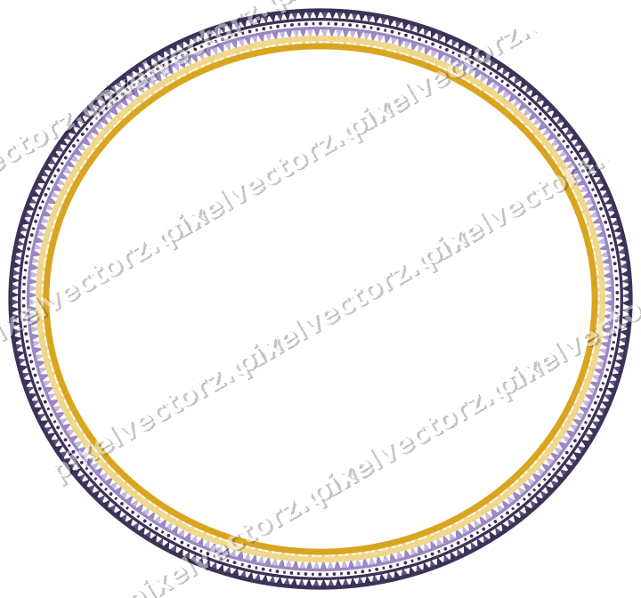 Decorative line art frame in amber and purple with oval and dentil
