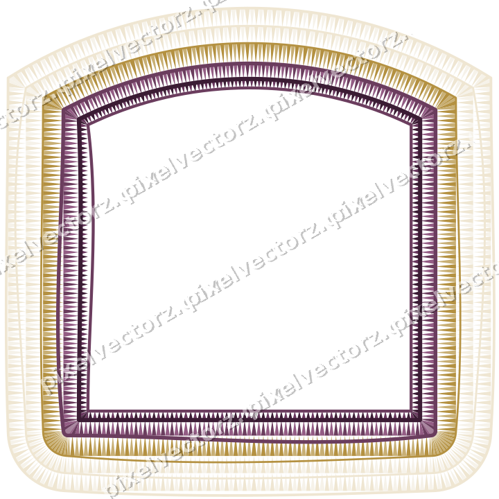 Decorative line art frame in dark magenta and amber with label plaque