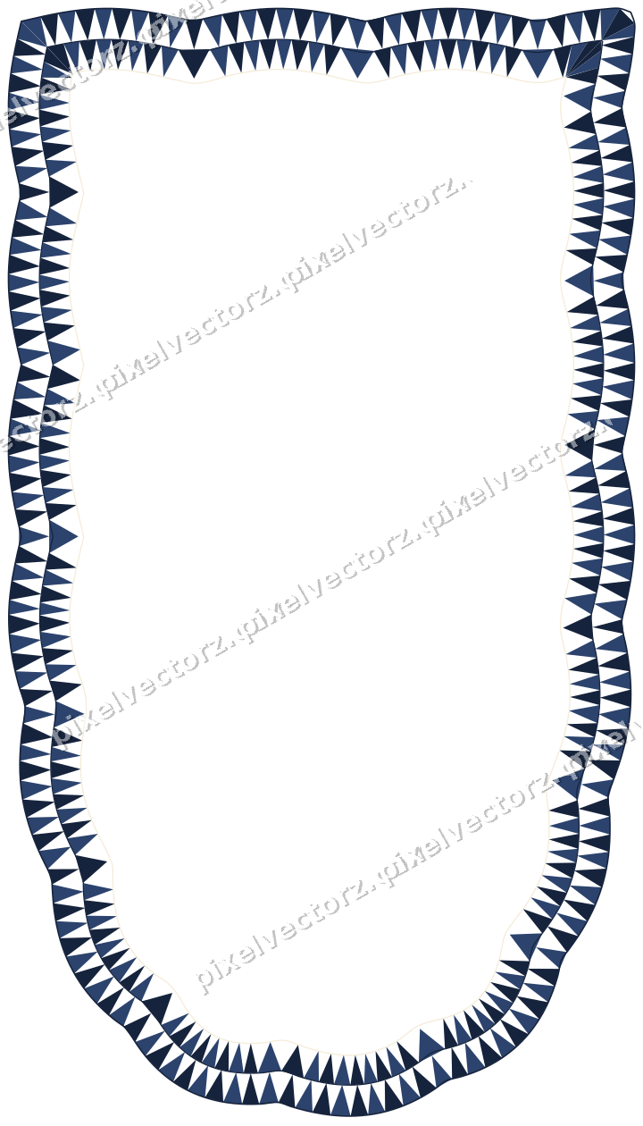 Decorative line art frame in dark blue and amber with shield