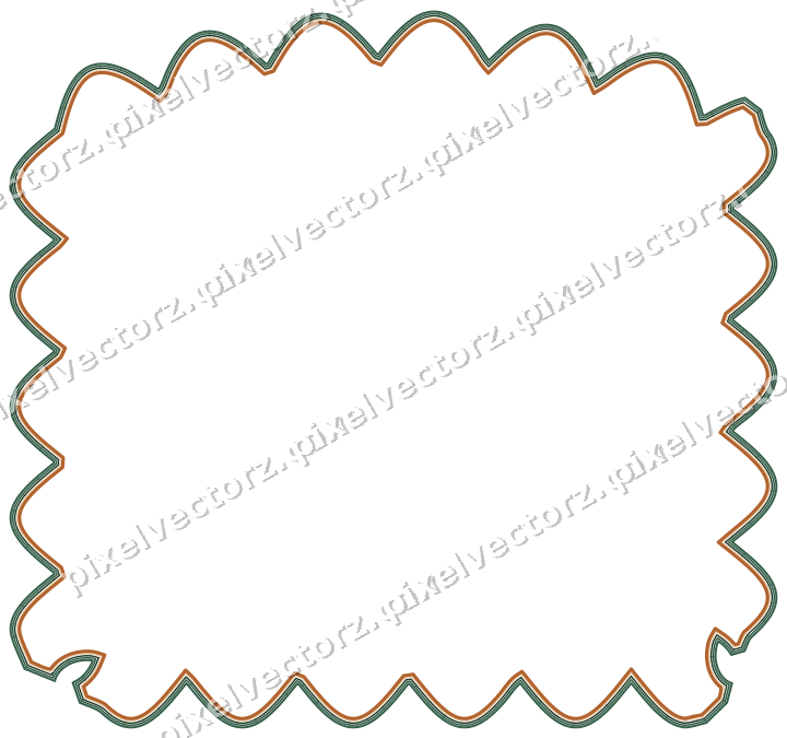 Decorative line art frame in dark green and orange with label plaque