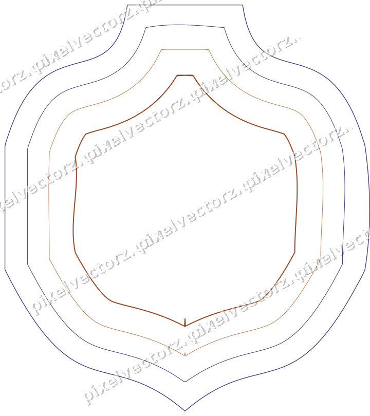 Decorative line art frame in orange and blue with label plaque