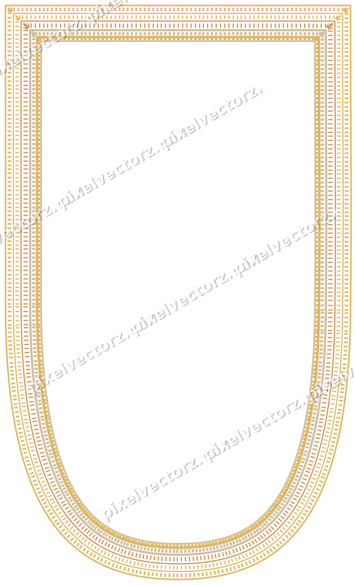 Decorative line art frame in orange and amber with shield