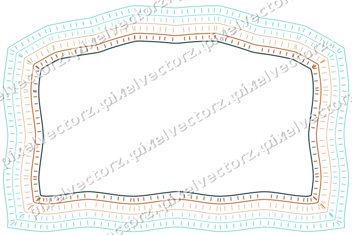 Decorative line art frame in orange and teal with label plaque