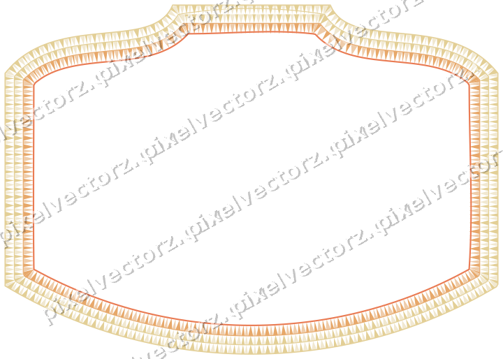 Decorative line art frame in red and orange with label plaque