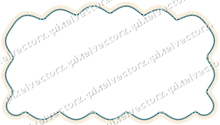 Decorative line art frame in amber and dark teal with label plaque
