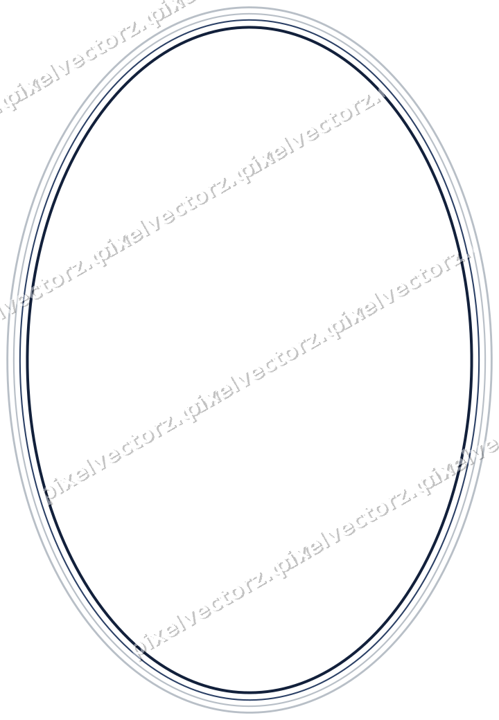 Decorative line art frame in dark blue and white with oval