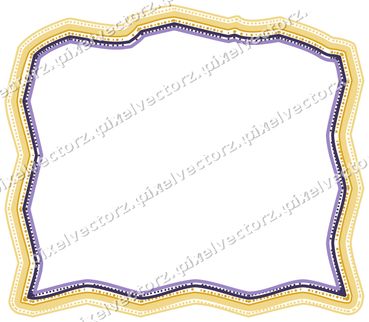 Decorative line art frame in amber and purple with label plaque