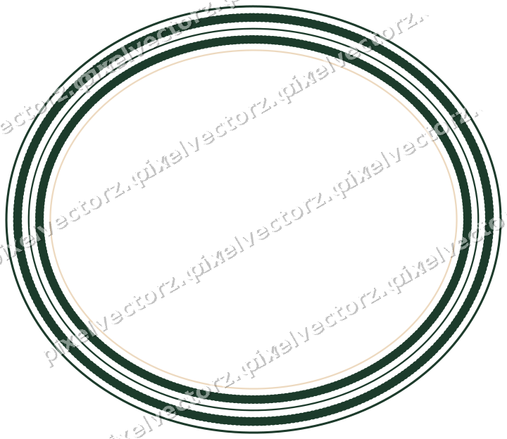 Decorative line art frame in dark green and orange with oval
