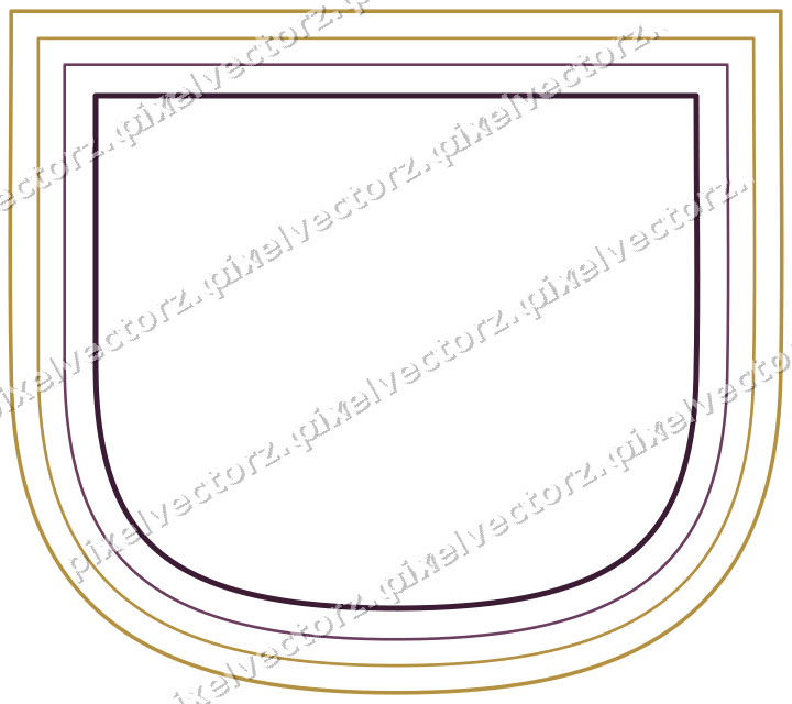 Decorative line art frame in dark magenta and amber with shield